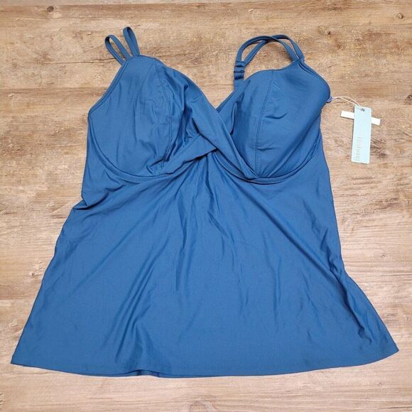 Birdsong Size 32DDD Bare Necessities Teal Blue Underwire Wrap Tankini Swim Top - Picture 3 of 10
